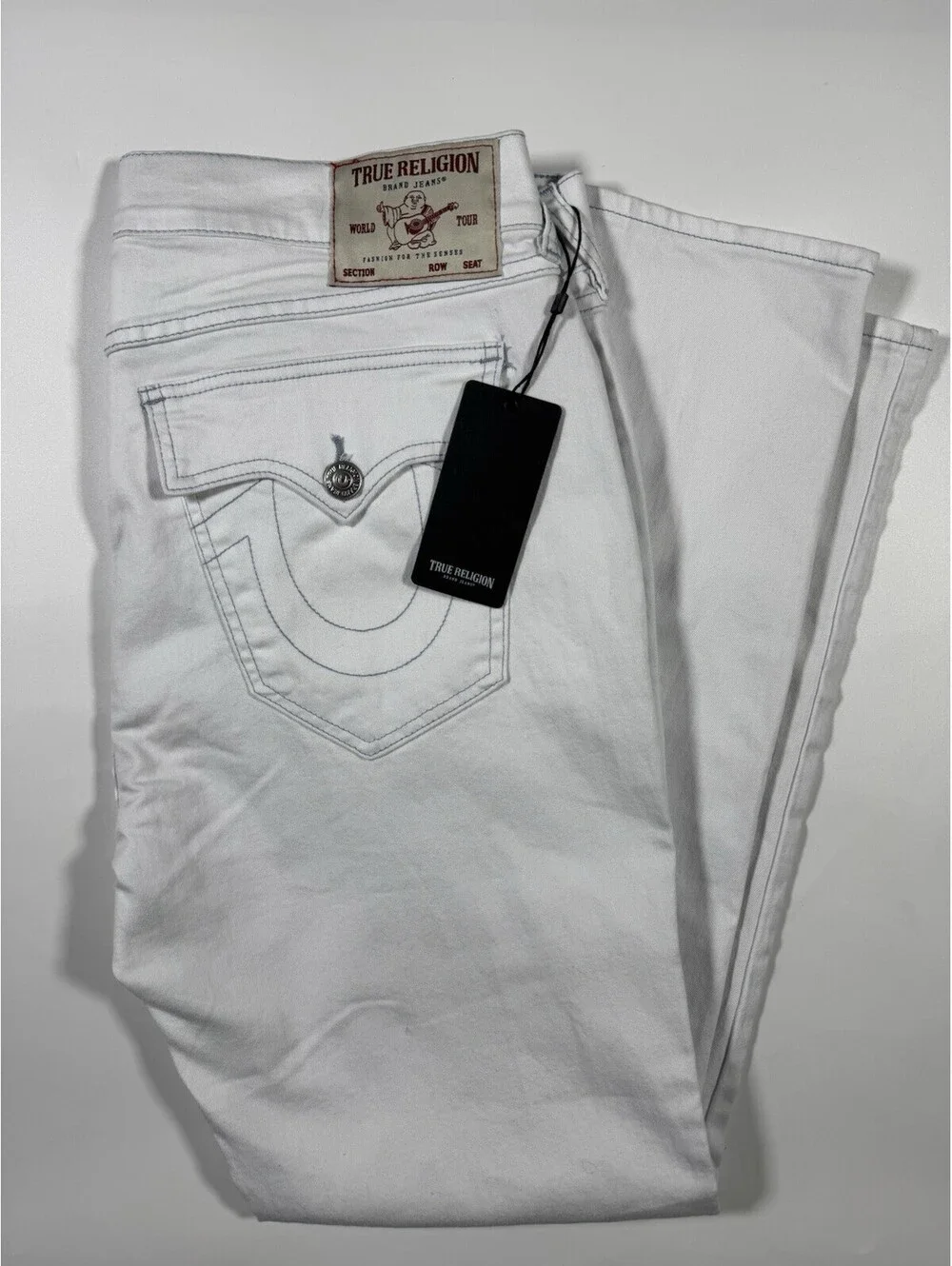 True Religion Geno Relaxed Slim Jeans Mens 36x32 Optic White NWT Flap Pocket